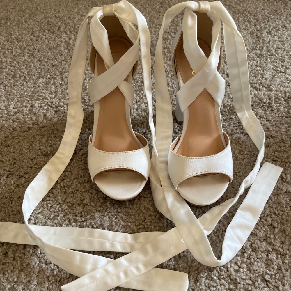 Ivory satin lace up heels